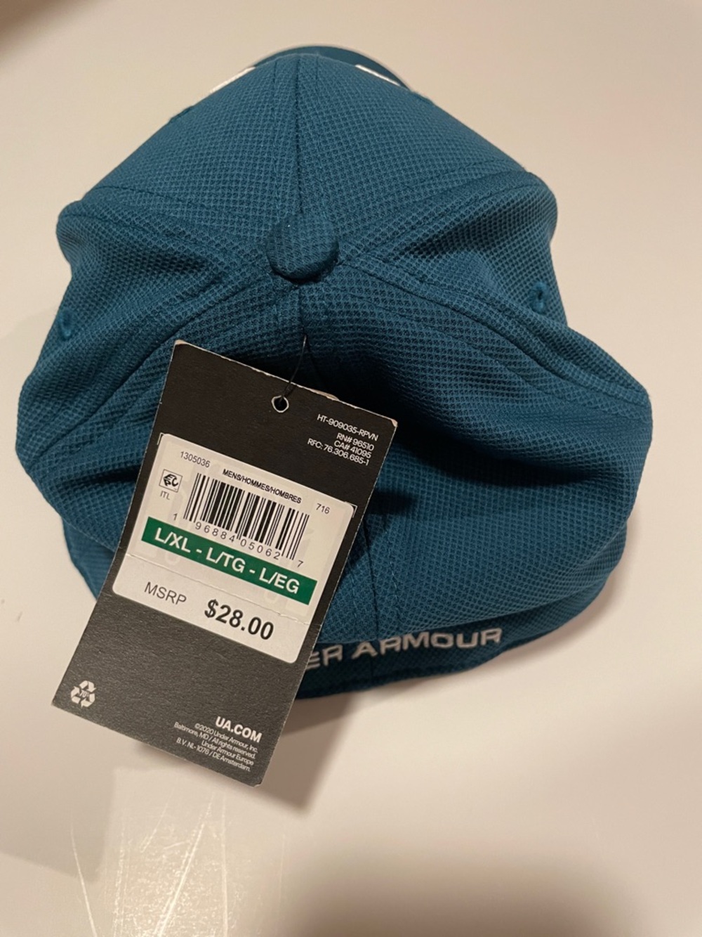 Under Armour Men’s Teal Performance Cap & White Logo Fitted Cap Size L/XL - Picture 2 of 5